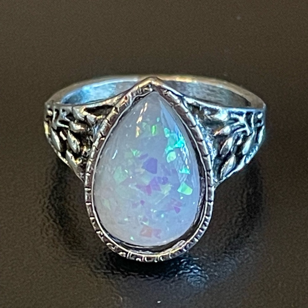 Water drop simulated opal ring size 4.25